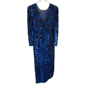 Sho Max Women’s Small Blue and Black V-Neck Asymmetrical Dress